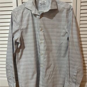 Calvin Klein Men's Light Gray Plaid Dress Shirt